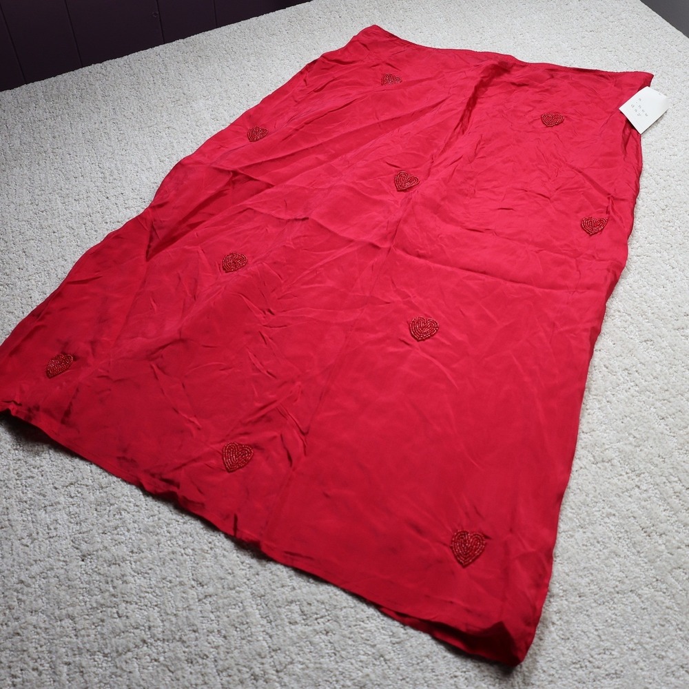 A New Day Red Beaded Heart Midi Skirt Large NWT Valentine Date Night